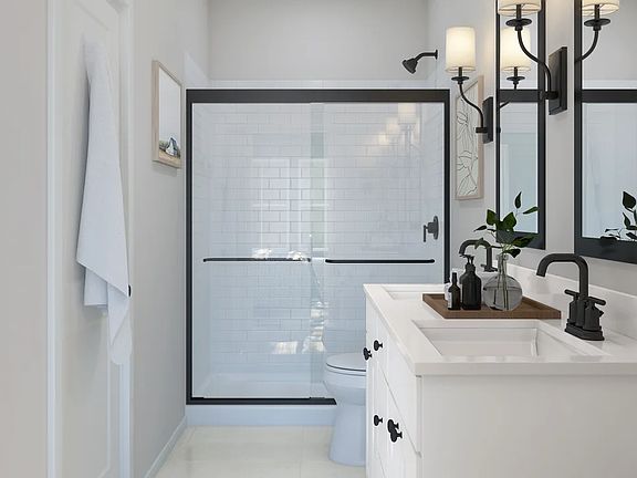 Primary bath with glass shower enclosure - Artist Rendering