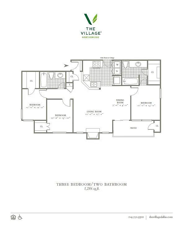 Floor plan Three Bed Two Bath - Unit Sizes Range
