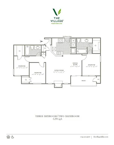 Floor plan Three Bed Two Bath - Unit Sizes Range