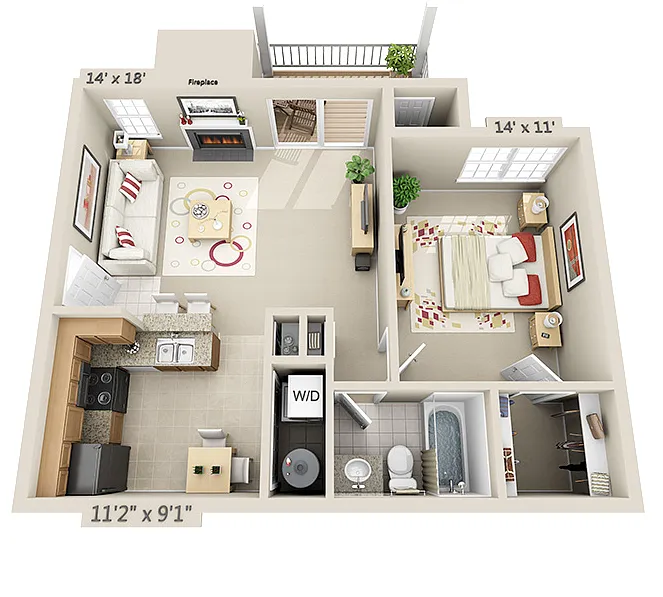 Floor plan 1 Bed 1 Bath