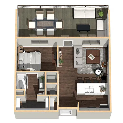 Floor plan Studio, 1 Bathroom - 605 SF