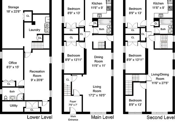 Floor plan for the 3 floors
