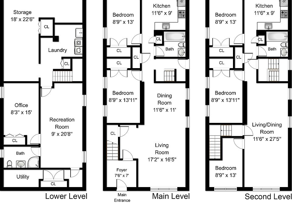 Floor plan for the 3 floors