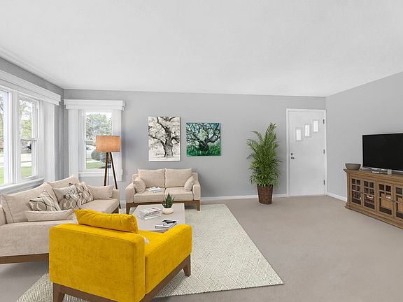 Virtually staged living room, showing the size