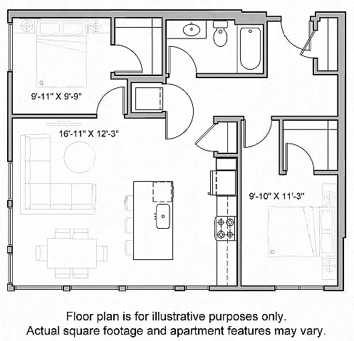 Floor plan B9A 2 Bed South