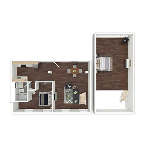 Floor plan Two Bedroom Loft Duplex