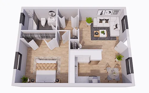 Floor plan 1 Bedroom 1 Bath - A