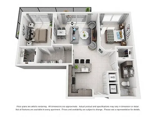 Floor plan 2 Bed/2 Bath-1B2A