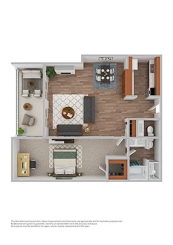 Floor plan One Bedroom One and a Half Bath