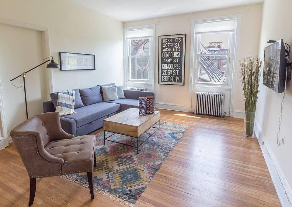 Living room with view to church