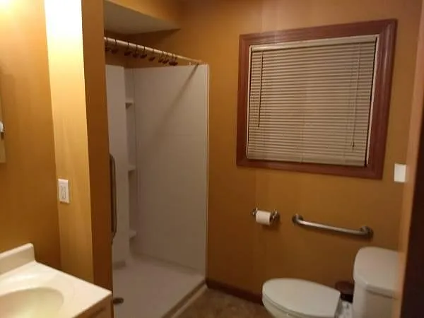 Recently remodeled bathroom with large shower