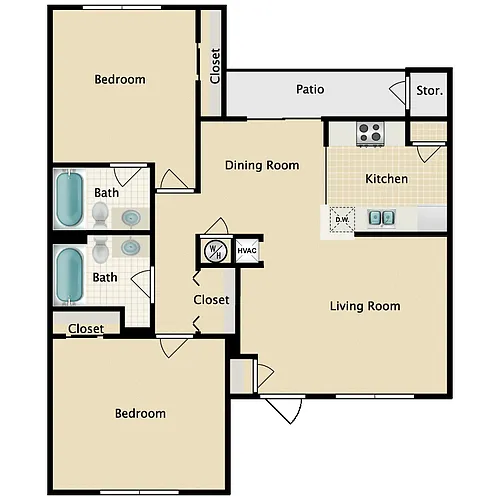 Floor plan 2 Bedroom 2 Bath