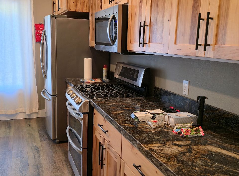 Kitchen Counter, Stove, and Refrigerator