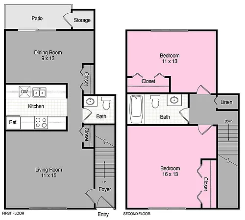 Floor plan 2 BR 1 and Half Bath