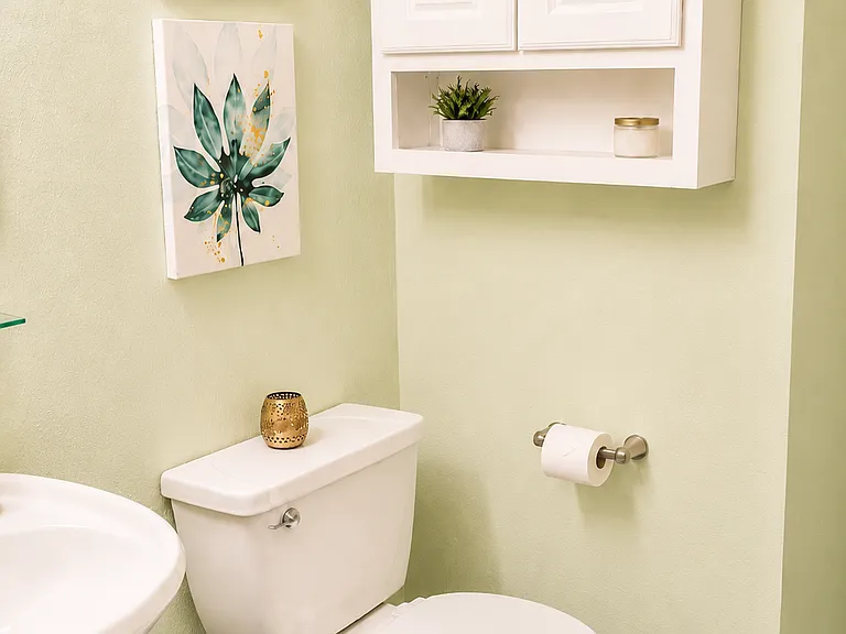 One full bathroom (and half bath) with tub.