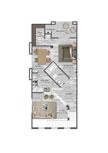 Floor plan La Scala - One Bedroom/One Bath 884 Sq Ft