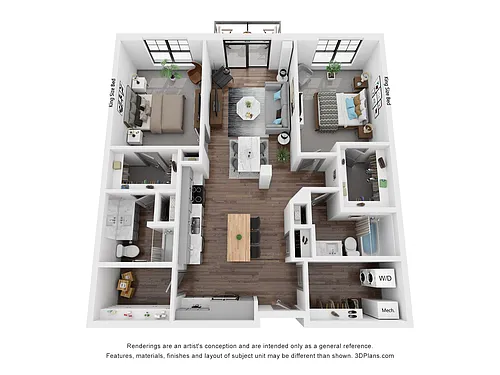 Floor plan Two Bedroom D2 - Riverfront