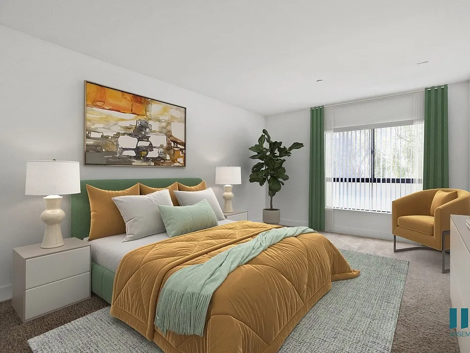 Bedroom with Carpet and Large-Size Windows