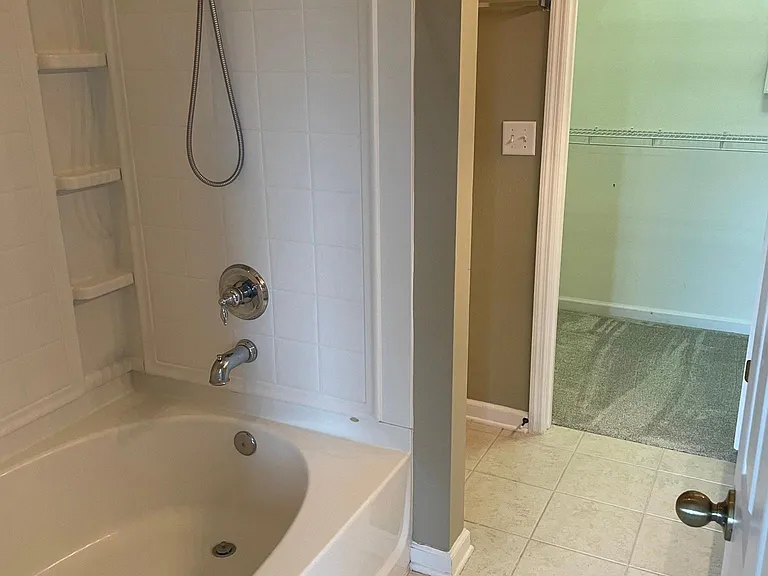 Garden tub and walk-in closet in master bath