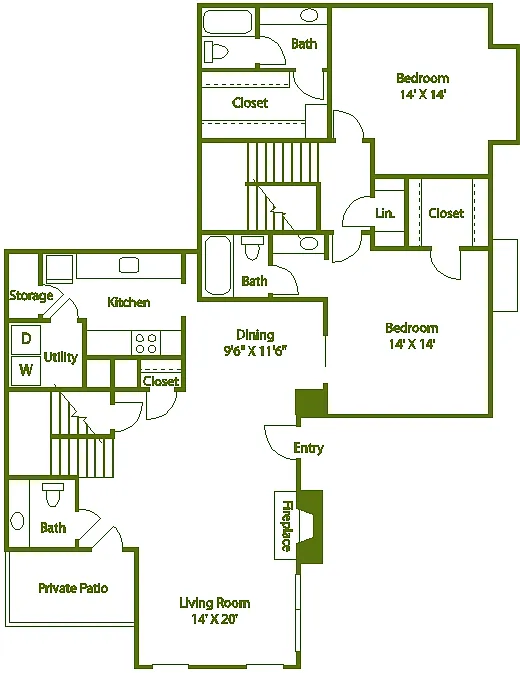 Floor plan 2 bed 2 bath E TH