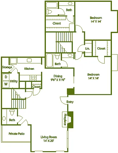 Floor plan 2 bed 2 bath E TH