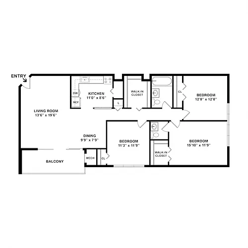 Floor plan 3 Bedroom 1.5 Bathroom