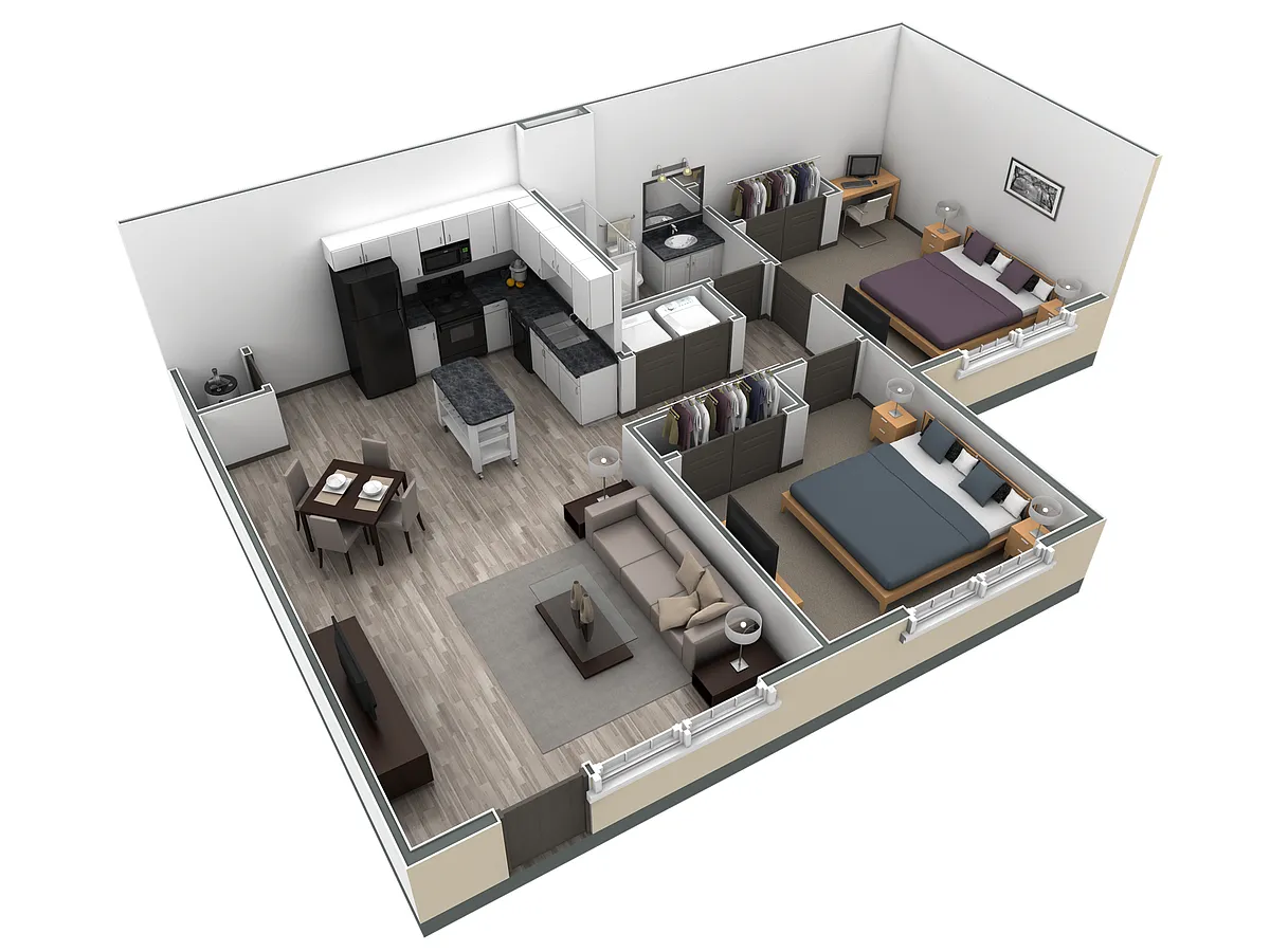 Floor plan 2-1 BR Retreat Courtyard