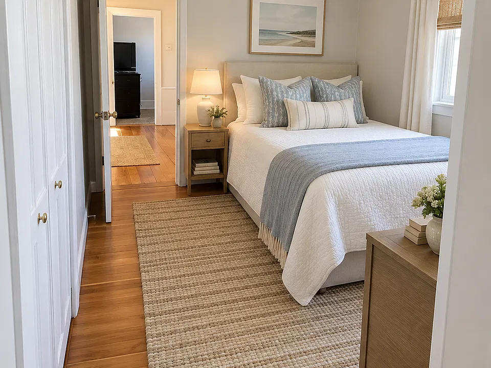 Comfortable bedroom featuring a private en-suite bathroom and a spacious closet offering plenty of storage. *virtually staged*