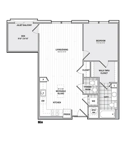 Floor plan 1Bed/1BathwDen-B2a