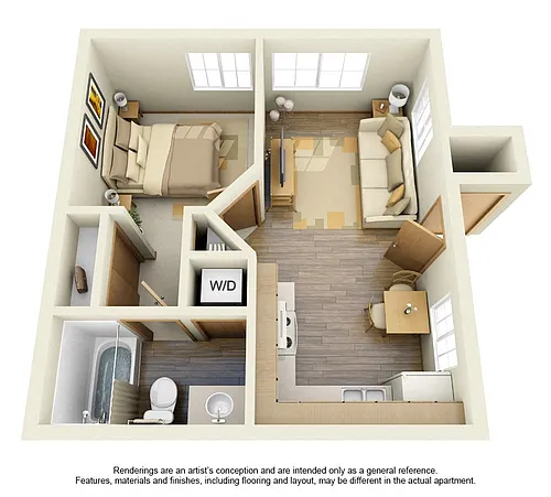 Floor plan 1 Bed 1 Bath - A