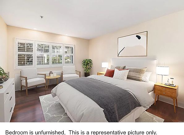 Master Bedroom representative view with furniture for your information. The bedroom is unfurnished.