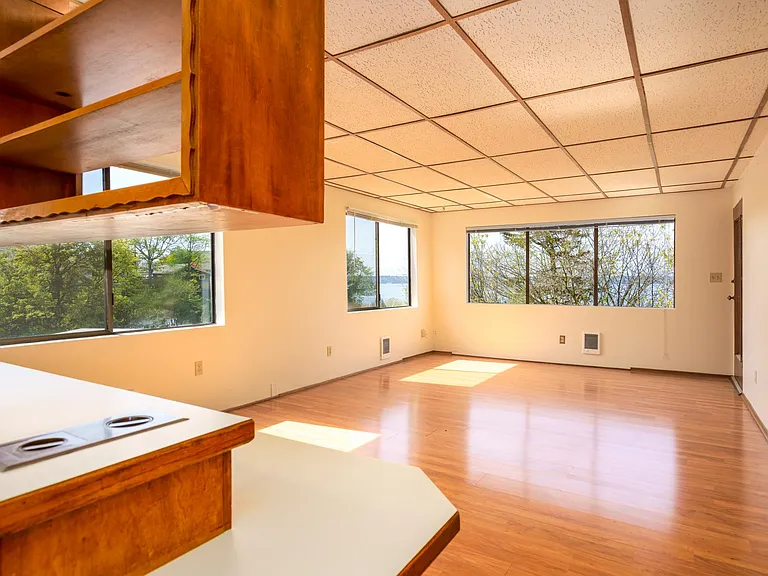 view of living room from the kitchen area