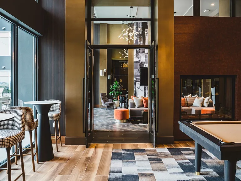 Expansive clubroom with modern lounge area