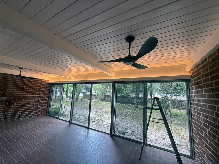 New valence and lighting over sliding glass doors; new light filtering blinds with remote control motors arriving soon