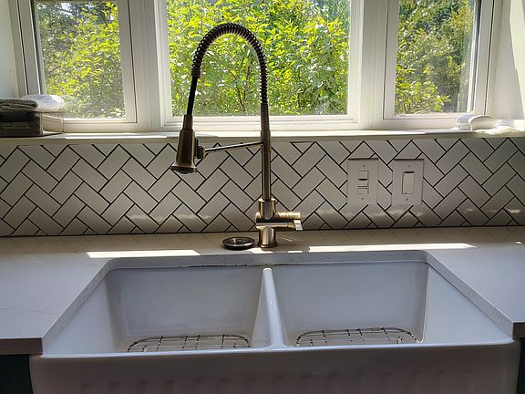 White apron sink with country views