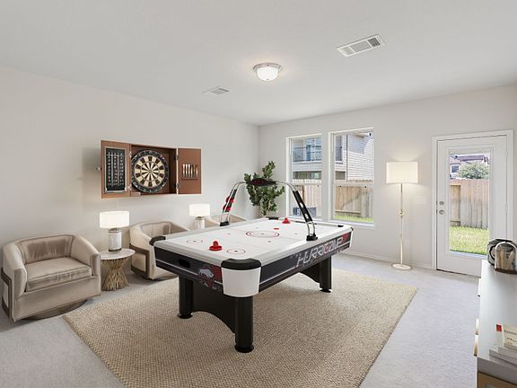 Virtually Staged Game Room with Patio Door