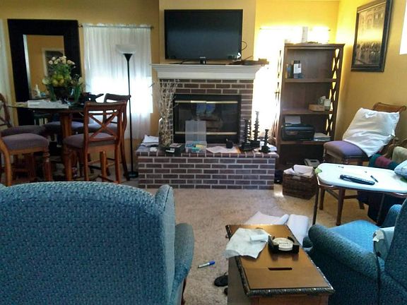 Fireplace in living room.