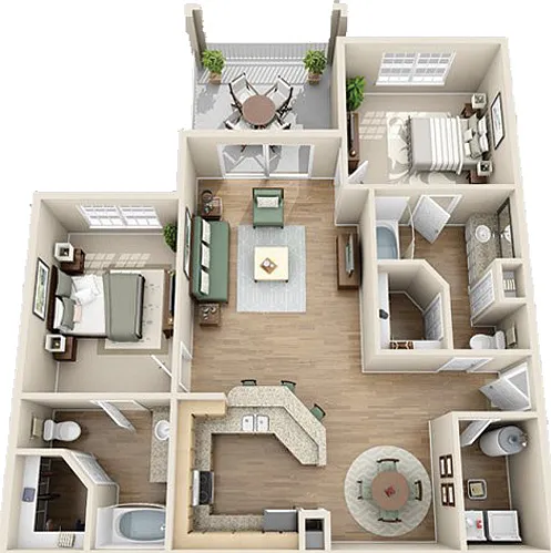 Plantation Park - The Southend W/Patio - 2 Beds - 2 Baths - 1089 Sq. ft.