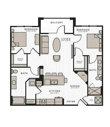 Floor plan The Leather-ADA | 2 Bed | 2 Bath