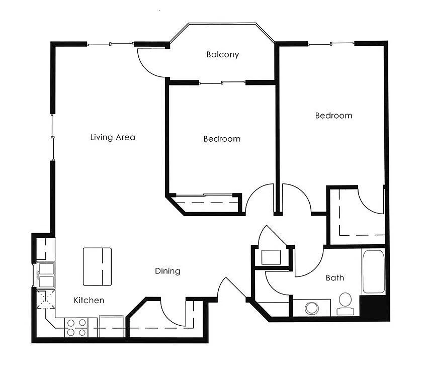 Floor plan 2 Bed 1 Bath | 1076 sqft