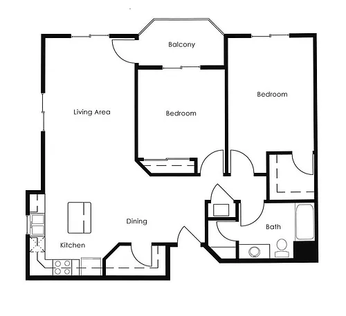 Floor plan 2 Bed 1 Bath | 1076 sqft