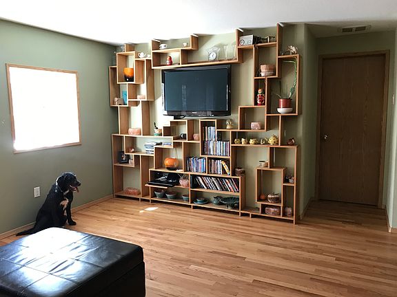 Family room, custom shelving