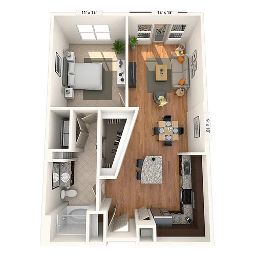 Floor plan Traditional 1x1 747-846 SF