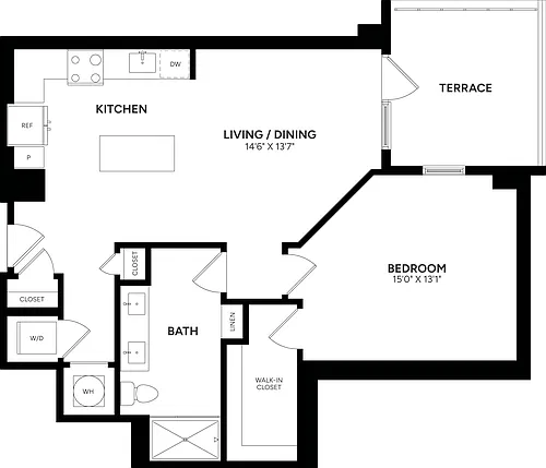 Floor plan 1 Bed/ 1 Bath-A07aP