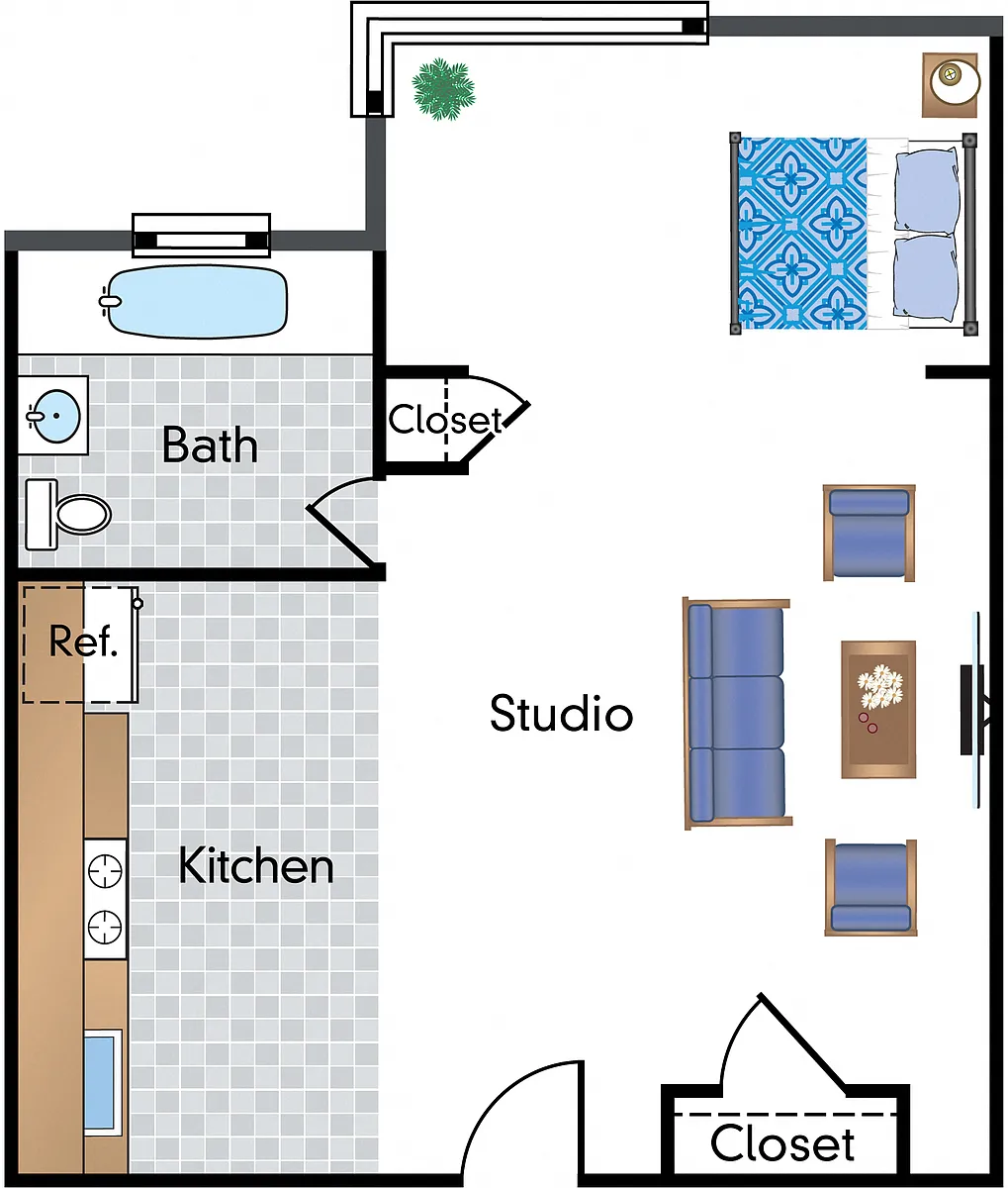 Floor plan Renovated Studio 08 Tier