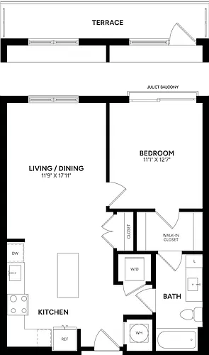 Floor plan 1 Bed/ 1 Bath-A15