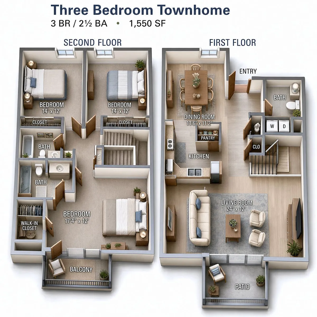 Floor plan 3 Bedroom Townhome