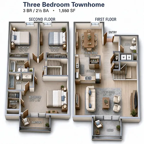 Floor plan 3 Bedroom Townhome