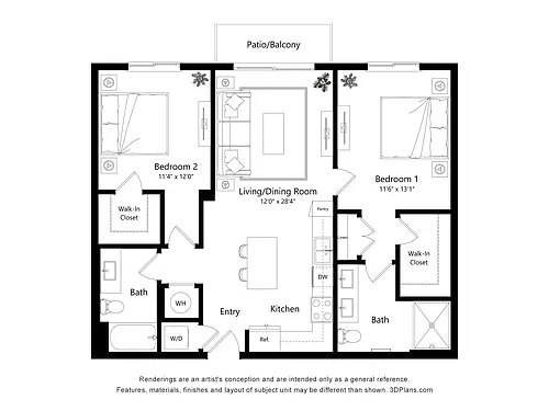Floor plan 2 Bedroom | 2 Bathroom