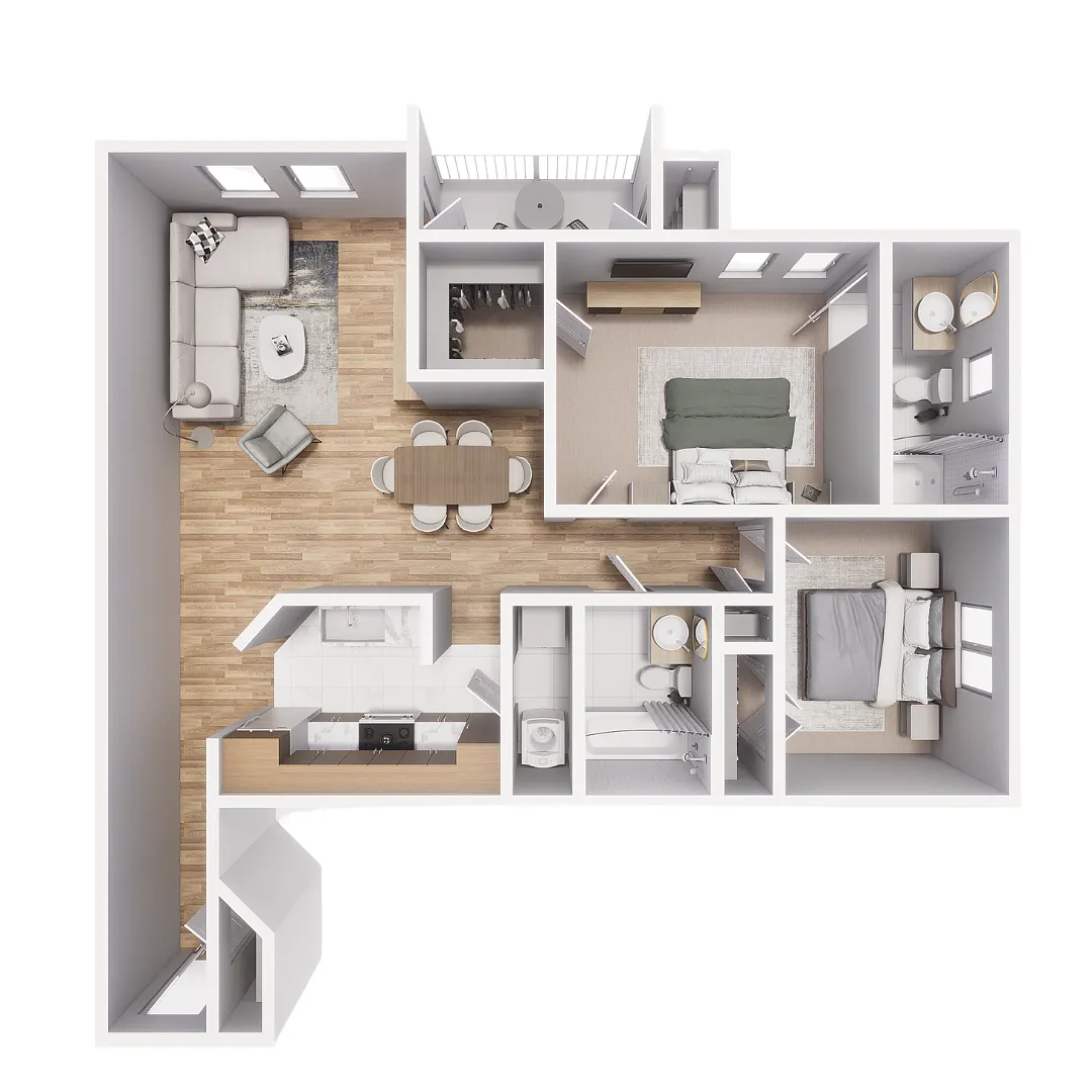 Floor plan 2x2 1020sf Classic - B3